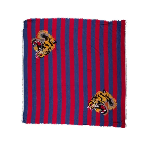 NWT Gucci Shining Tiger Head Red and Blue Stripe Scarf Wrap - Picture 4 of 9